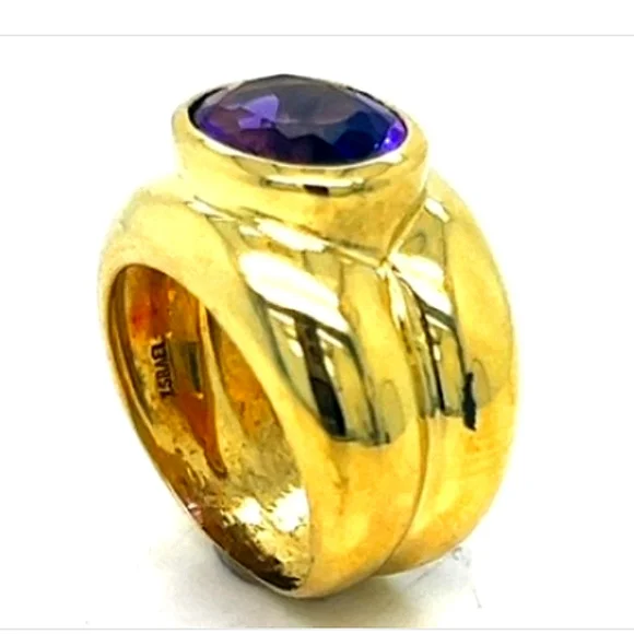 18K Tiffany & Co. Yellow Gold Bezel Set Amethyst R